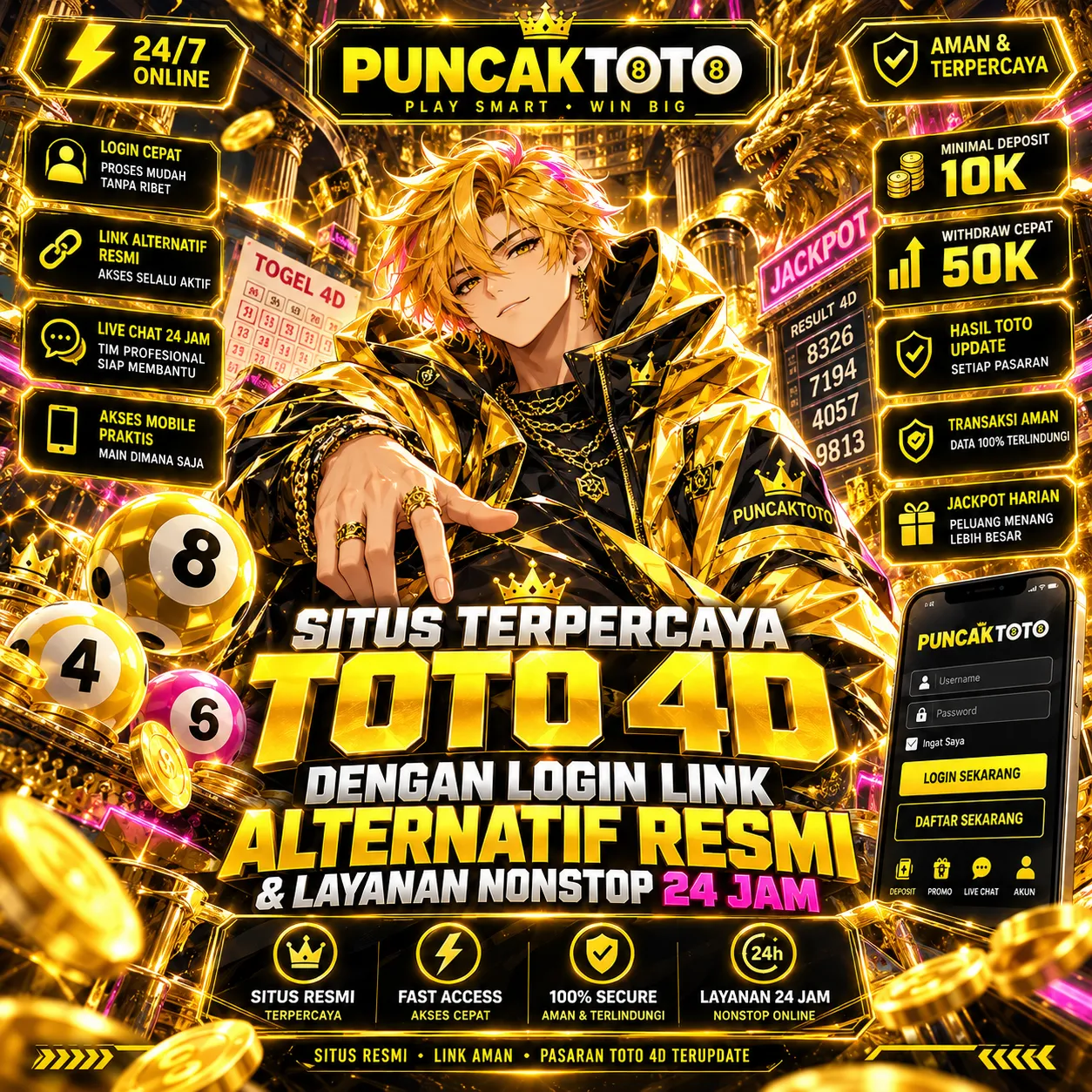 PUNCAKTOTO | Situs Terpercaya Toto 4D Dengan Login Link Alternatif Resmi & Layanan Nonstop 24 jam 